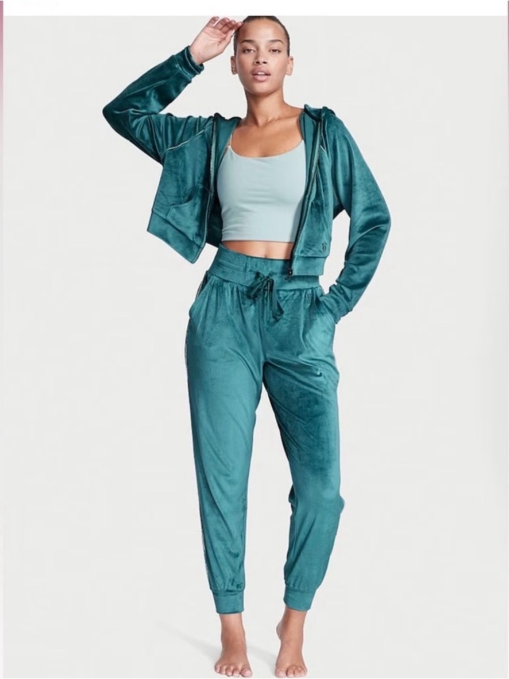 Beautiful Victoria Secret On Point Teal Velour Bling Tracksuit
